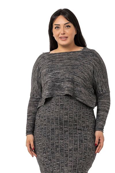 DISENTIS MODEST Plus Size Knitwear Dress Blouse Black Double Set