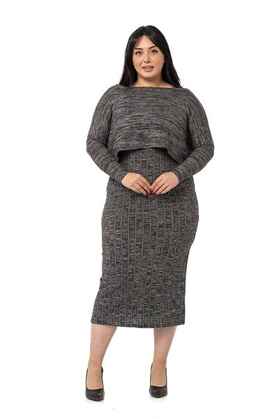 DISENTIS MODEST Plus Size Knitwear Dress Blouse Black Double Set
