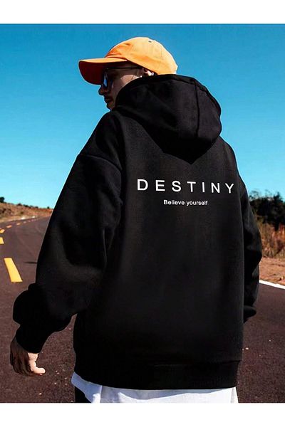 SUNFREE Суитшърт Destiny Believe Yourself - черен с щампа и дебела качулка