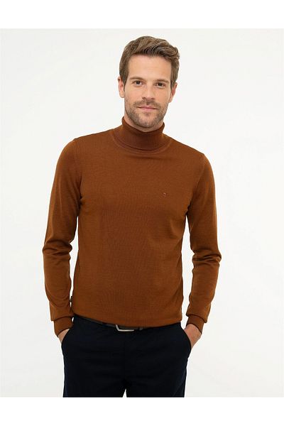 Pierre Cardin Taba Slim Fit Full Turtleneck Μάλλινο Μικτό Βασικό Πλεκτό Πουλόβερ
