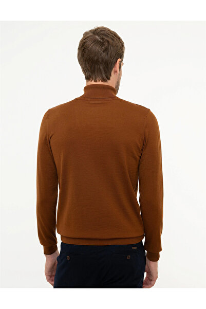 Pierre Cardin Taba Slim Fit Tam Balıkçı Yaka Yün Karışımlı Basic Triko Kazak