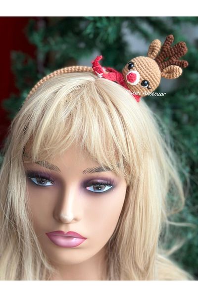 QUEEN AKSESUAR New Year's Special Design Knitted Cute Reindeer Deer Crown with Decorated Horned Scarf Women's Children's Crown