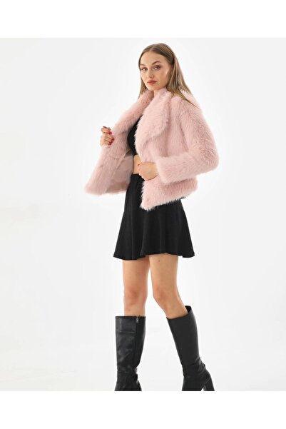 NARKISS Kruvaze Yaka Pudra Suni Kürk Ceket