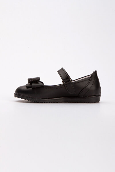 Sare Çocuk Giyim Sparkly Bow Non-Slip Sole Matte Black Children's Ballerinas