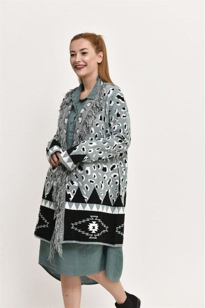 Hazinedan Жіночий кардиган з леопардовим принтом і бахромою