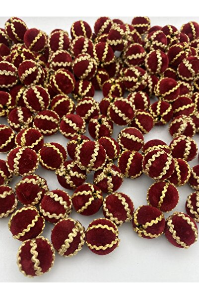 Hedef Bijuteri 18mm Gold Örgülü Kırmızı / Bordo Renk Kadife Boncuk Takı Yapım...