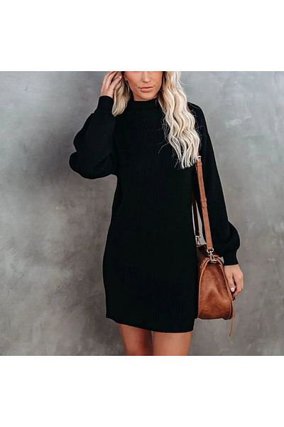 nicefrog Turtleneck Long Sleeve Raster Women's Camisole Dress