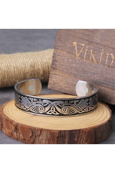 Viking Tree of Life Triquetra Scandinavian Motif Clamp Adjustable 316l Men's Steel Bracelet