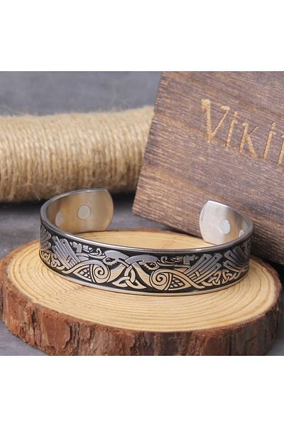 Viking Tree of Life Triquetra Scandinavian Motif Clamp Adjustable 316l Men's Steel Bracelet
