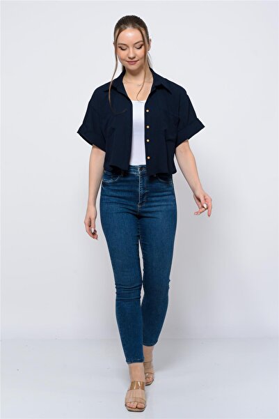 Nuseel Cămașă Aerobin Crop pentru femei, albastru bleumarin