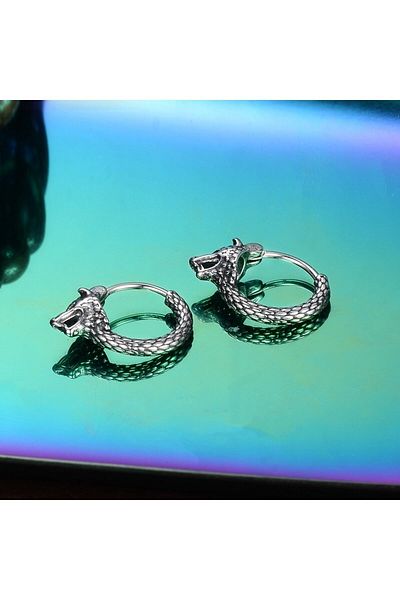 Viking Nordic Odin Fenrir Ring Model Wolf Design Snap-On 316L Steel Men's Earrings