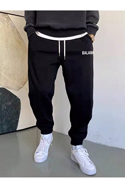 Boi Чоловічі оверсайз чорні зимові штани - джоггери з шардоном, 3-ниткові еластичні штанини, напис Balance