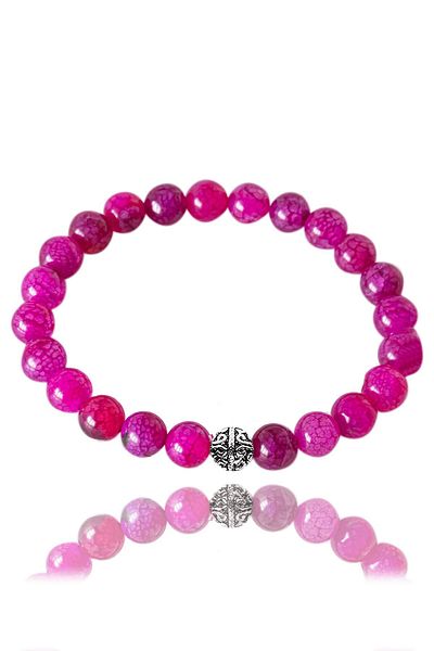 Tesbih Atölyesi Pink Agate Stone Bracelet - Unisex with Silver Attachment