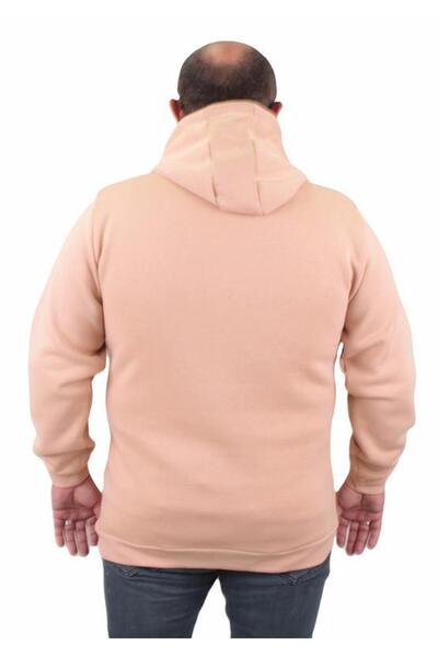 Starbattal Zippered Hooded Large Size Sweat Jubin 23221 BEIGE