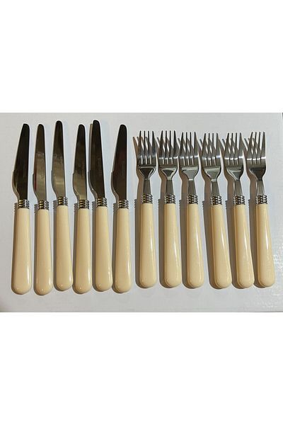 BİEV Dessert Fruit Cutlery Set Cream for 6 Persons 12 Pieces