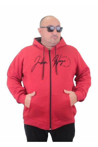 Starbattal Zippered Hooded Large Size Sweat Jubin 23221 RED