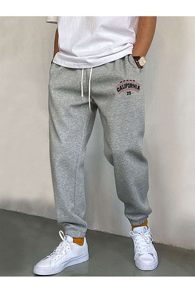 Boi California 23 Sweatpants Jogger - Γκρι εμπριμέ ψηλόμεσο ελαστικό πόδι