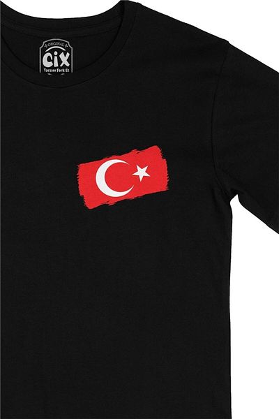 Pisa Art Μαύρο μπλουζάκι Unisex με ορθογώνιο σχέδιο λογότυπου τουρκικής σημαίας