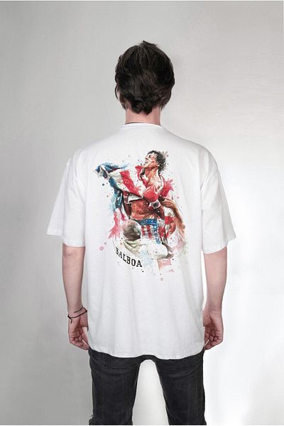 Pisa Art Tricou cu imprimeu supradimensionat (unisex) cu design special al filmului Rocky Balboa față și spate
