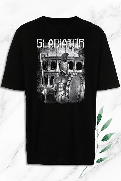 Pisa Art Μαύρο μπλουζάκι με στάμπα με γλυπτό μεγάλου μεγέθους Mythology Gladiator