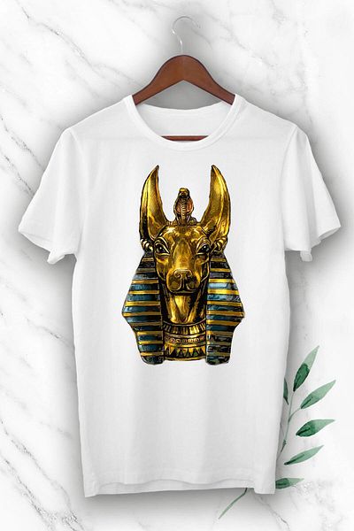 Pisa Art Unisex Λευκό Μυθολογικό Μπλουζάκι με στάμπα Anubis God of Darkness