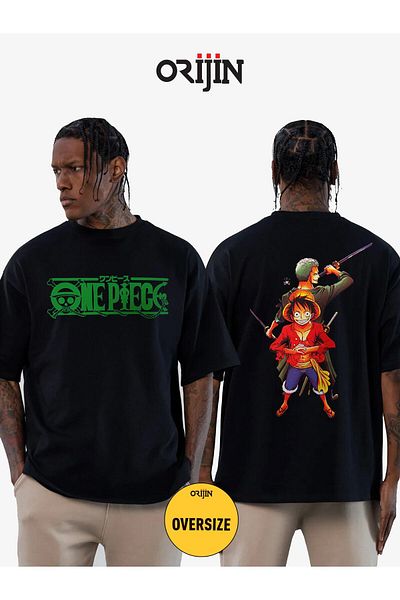 Pisa Art Μπλουζάκι One Piece Monkey D. Luffy Roronoa Zoro μπροστινό πίσω με στάμπα Unisex Oversize