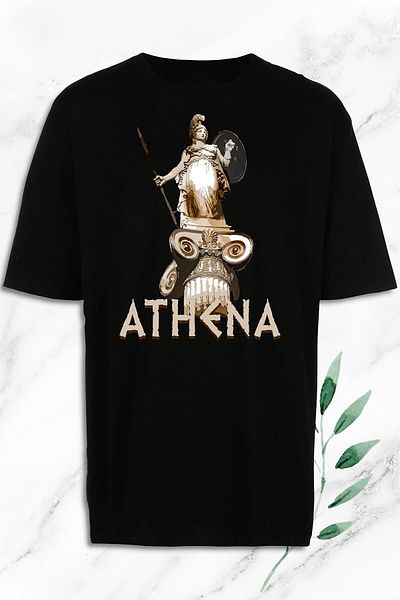 Pisa Art Unisex Μαύρο Μυθολογία Θεά της Ειρήνης Αθηνά με στάμπα υπερμεγέθη μπλουζάκι