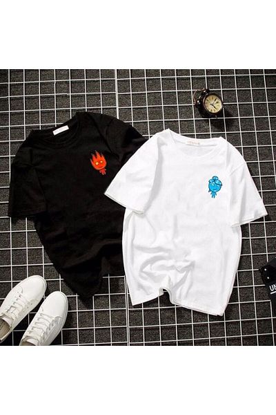 Pisa Art Μπλουζάκι με στάμπα Fire And Water Lover Combination Oversize
