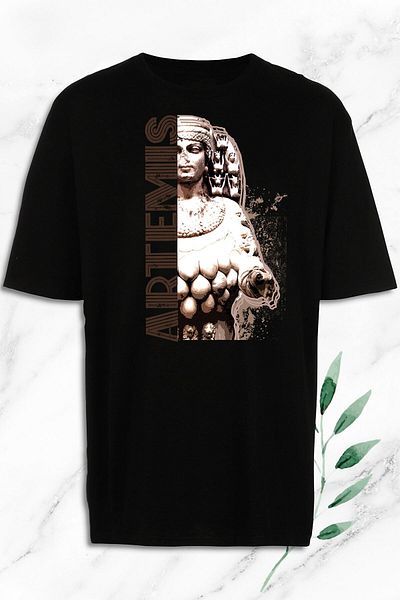Pisa Art Μαύρο μπλουζάκι με στάμπα Oversize Mythology Goddess Artemis