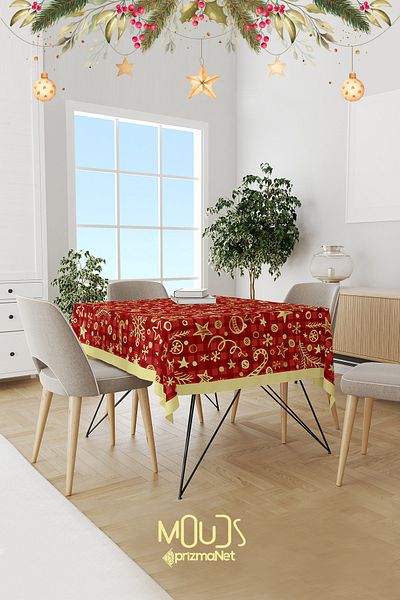 Moud's Red Christmas Patterned Suede Carefree Tablecloth