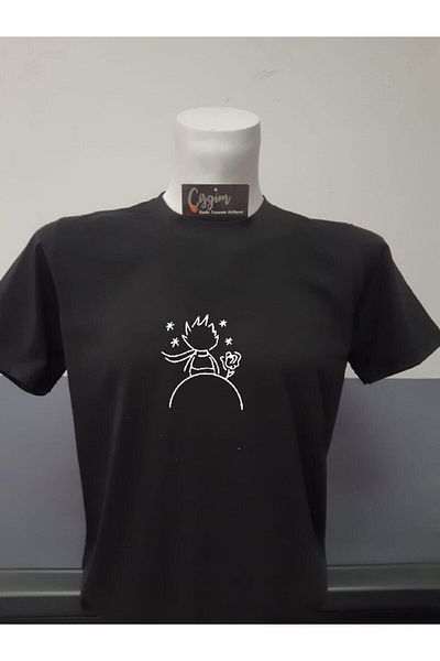 Pisa Art Unisex Μικρός Πρίγκιπας (Minimal Silhouette) Μαύρο μπλουζάκι με στάμπα