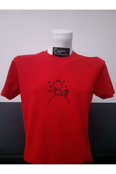 Pisa Art Unisex Μικρός Πρίγκιπας (Minimal Silhouette) Κόκκινο μπλουζάκι με στάμπα