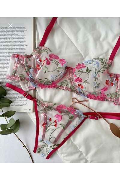 Lady Shiny Nude Bouquet Pink Bralette Set