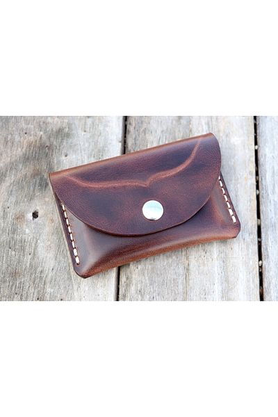 Derici Amca Genuine Italian Calf Leather, Handmade Small Wallet Card Holder with Minimal Stitching and Snap Fasteners Brown