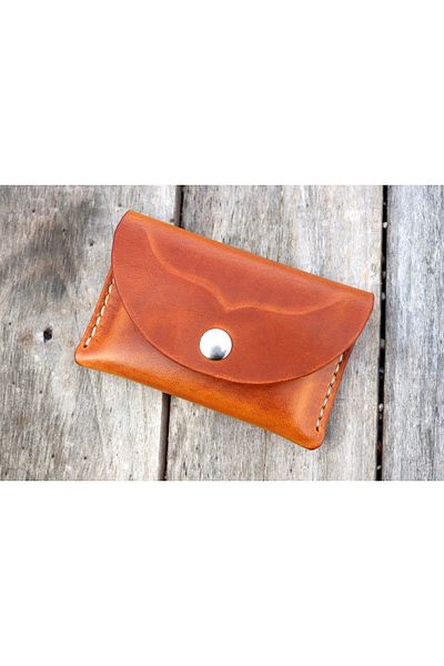 Derici Amca Genuine Italian Calf Leather, Handmade Small Size Wallet Card Holder with Minimal Stitching and Snap Fasteners Camel