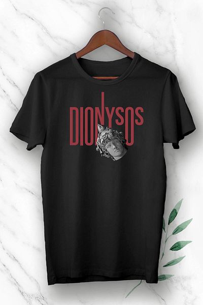 Pisa Art Unisex Μυθολογία Θεός του Κρασιού Διόνυσος με στάμπα μαύρο μπλουζάκι