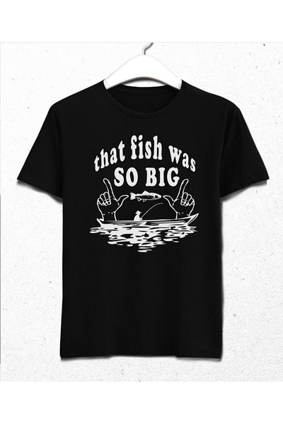 Pisa Art Ανδρικό μαύρο μπλουζάκι Fish So Big Fisherman