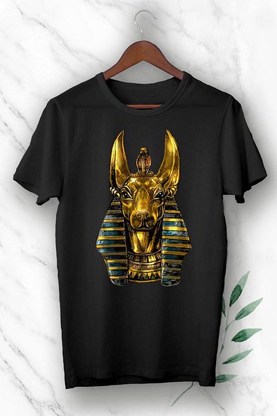 Pisa Art Unisex Μαύρο Μυθολογικό Μπλουζάκι με στάμπα Anubis God of Darkness