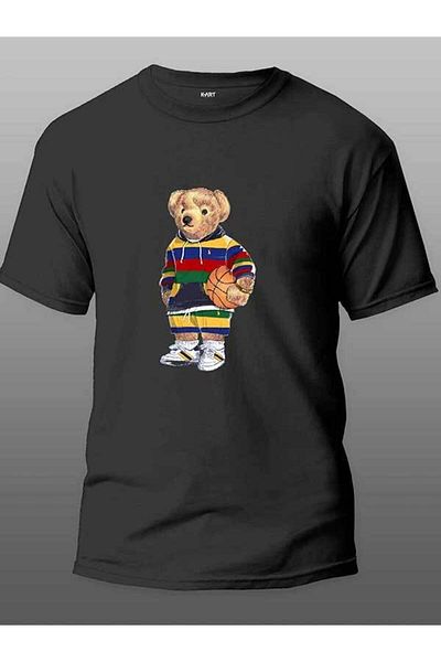 Pisa Art K-art Polo Basket Bear Design Μαύρο μπλουζάκι Unisex