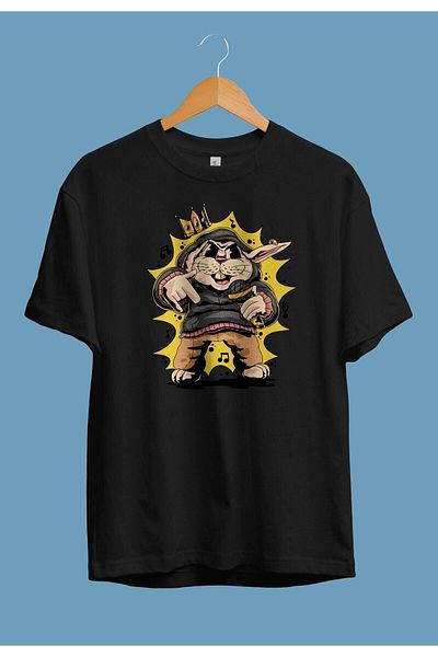 Pisa Art Unisex Oversize T-Shirt - Μουσική τραγούδι Rabbit King Σχέδιο και εκτύπωση
