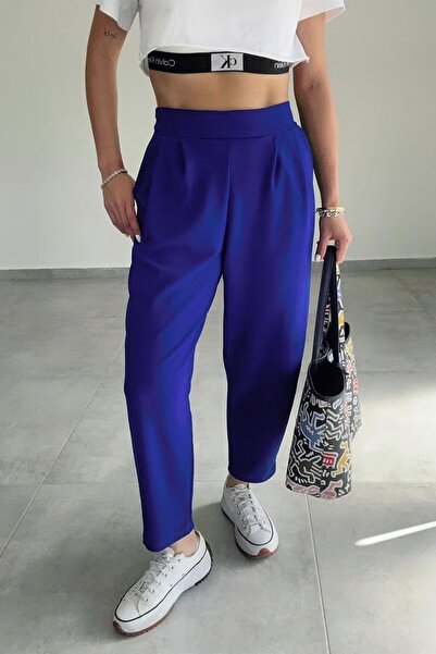 lady special Kadın Sax Mavisi Harem Model Likralı Balon Pantolon