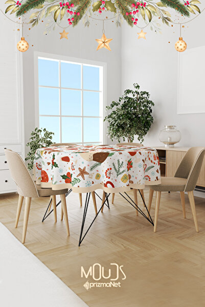 Moud's Yılbaşı Keki Desenli Yuvarlak Süet Dertsiz Masa Örtüsü