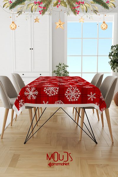 Moud's Checkered Snowflakes Christmas Patterned Suede Carefree Tablecloth