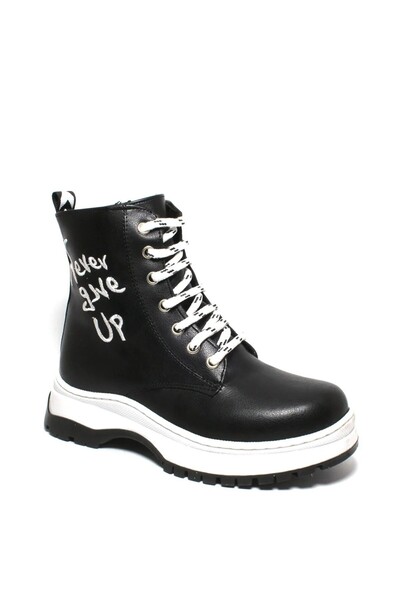 Genel Markalar Kız Çocuk Siyah Ortopedik Fermuarlı Kaymaz Taban Termal Kürklü...