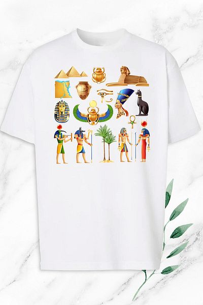 Pisa Art Unisex Λευκό Oversize Μυθολογία Αρχαία Αίγυπτος εμπριμέ μπλουζάκι