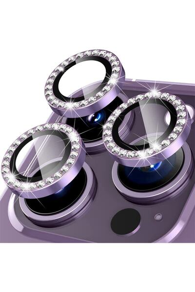 HyperAge واقي كاميرا مرصع بالألماس متوافق مع هاتف Iphone 14 Pro Max وIphone 14 Pro - أرجواني مرصع