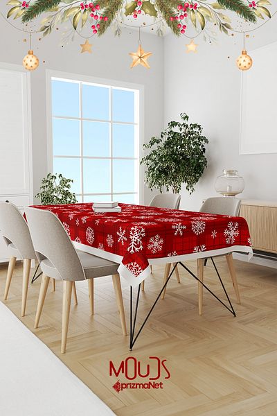 Moud's Checkered Snowflakes Christmas Patterned Suede Carefree Tablecloth