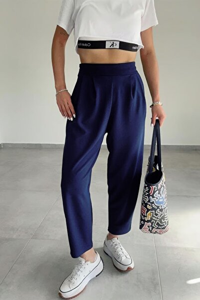 lady special Kadın Lacivert Harem Model Likralı Balon Pantolon