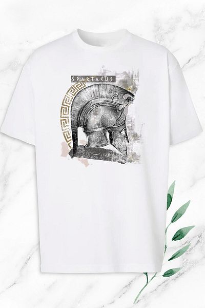 Pisa Art Unisex Λευκό Oversizemetology Μπλουζάκι με στάμπα με μάσκα Gladiator Spartacus