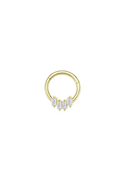 Altın Sepeti Altın Baget Taş Motif Halka Piercing
